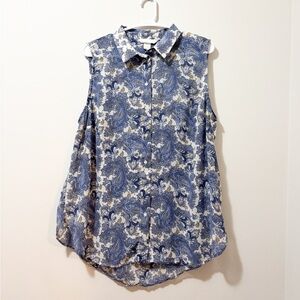 H&M Blue and White Paisley Sleeveless Blouse